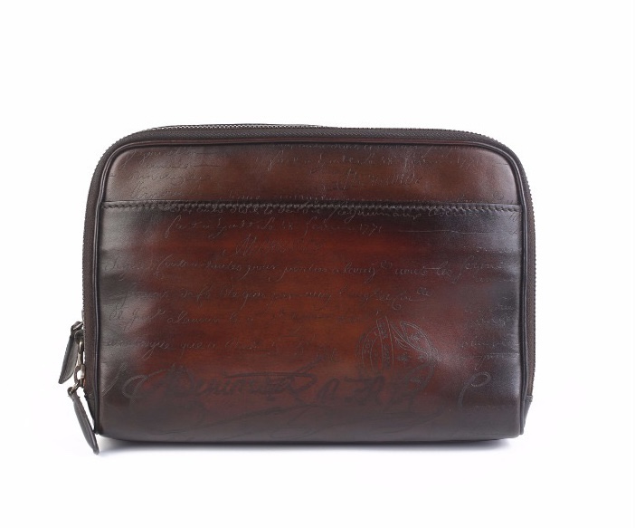 BERLUTI SCRITTO LEATHER POUCH RED BROWN 6783A9