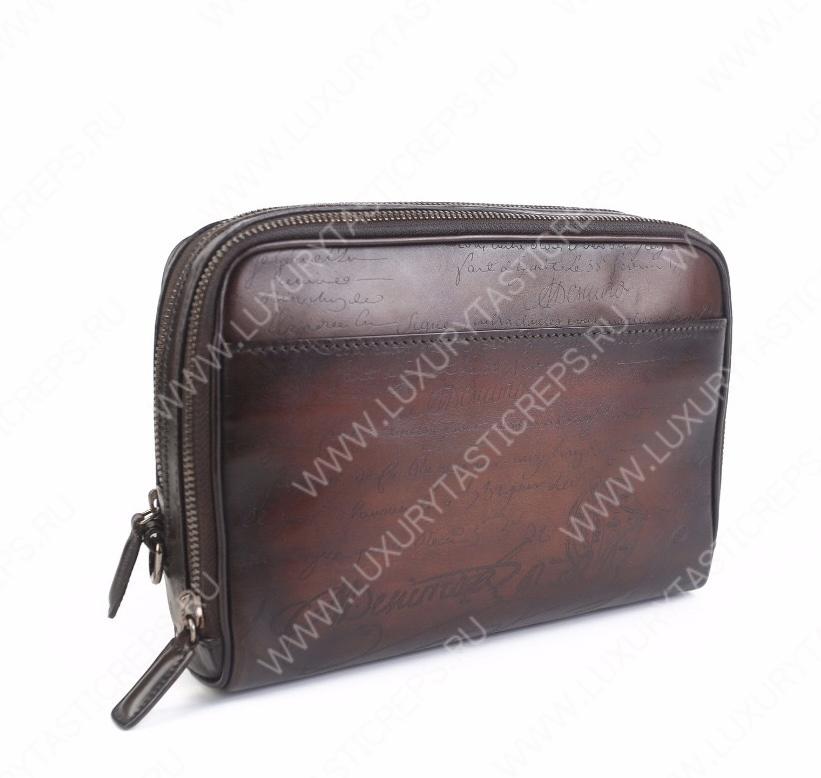 BERLUTI SCRITTO LEATHER POUCH RED BROWN 6783A9