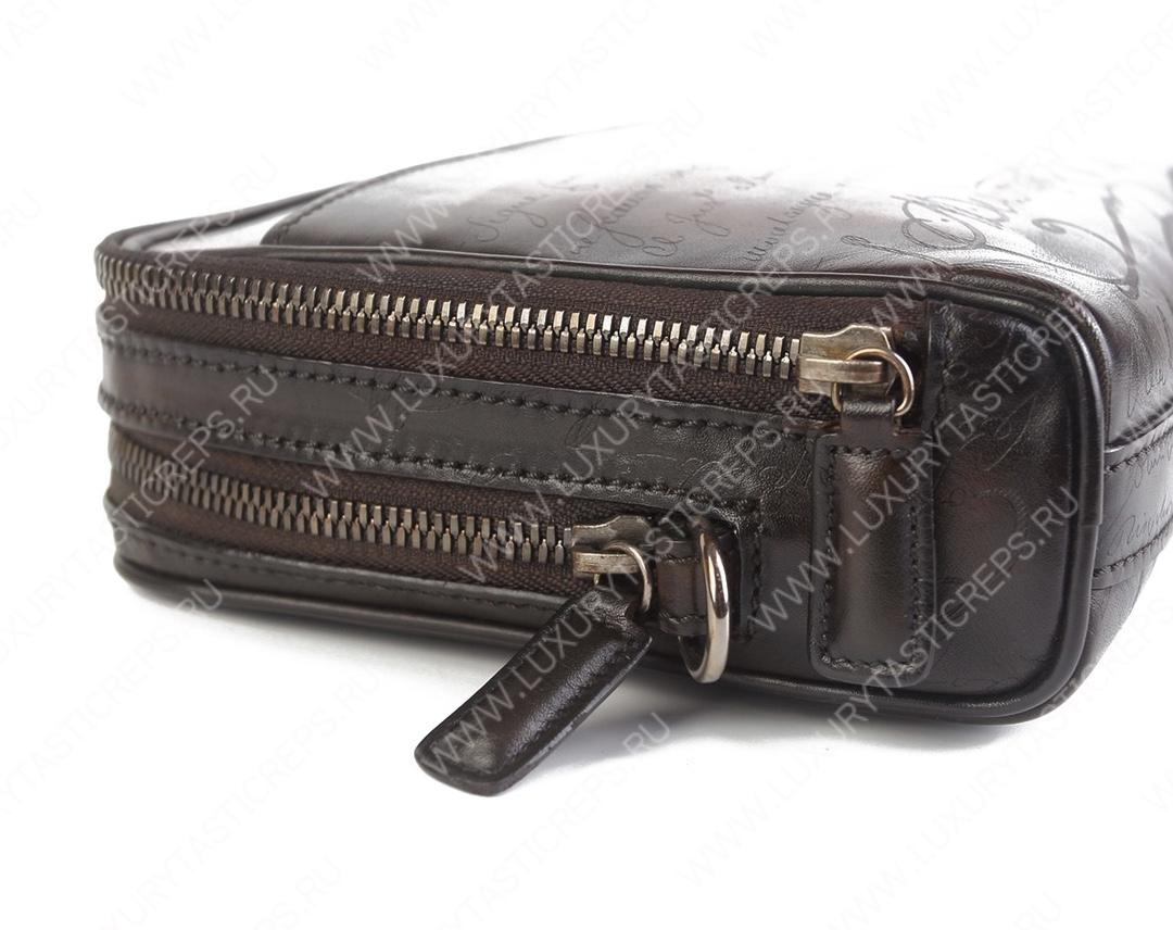 BERLUTI SCRITTO LEATHER POUCH RED BROWN 6783A9