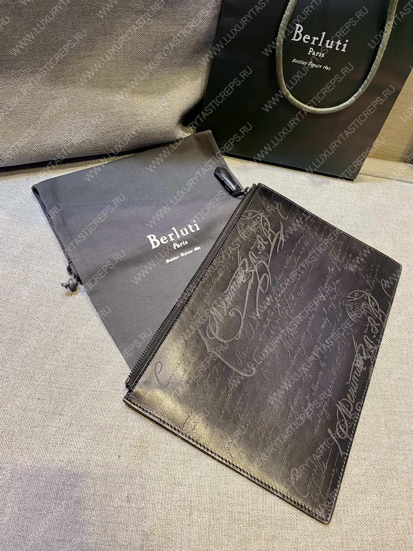 BERLUTI SCRITTO LEATHER POUCH BLACK JOUR-V3