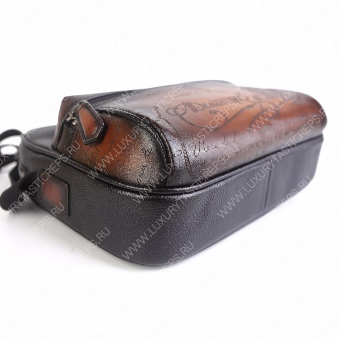 BERLUTI SCRITTO MESSENGER BAG BLACK GREY AND INTENSE COCOA S-1063