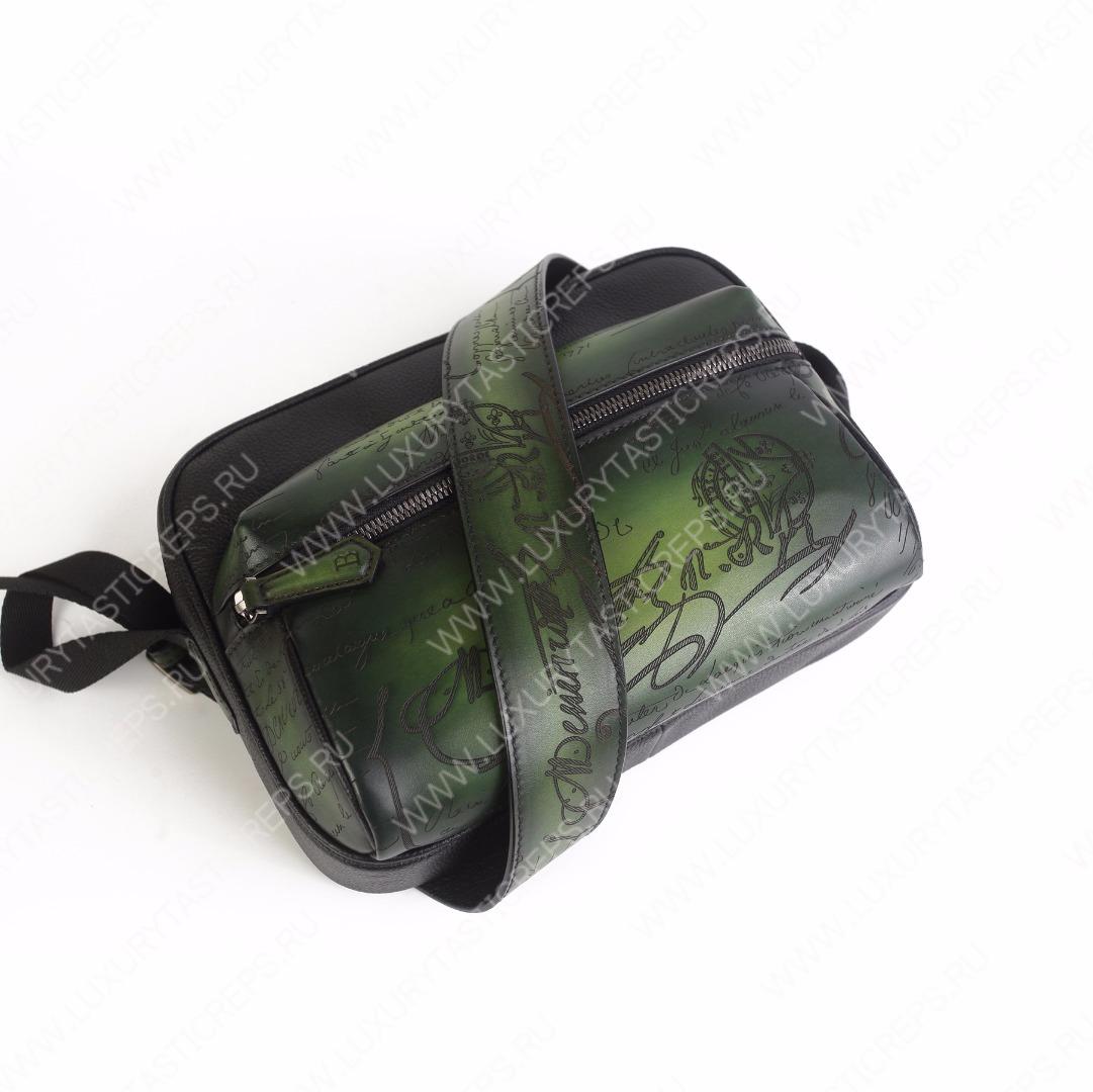BERLUTI SCRITTO MESSENGER BAG BLACK GREY AND GREEN S-1063