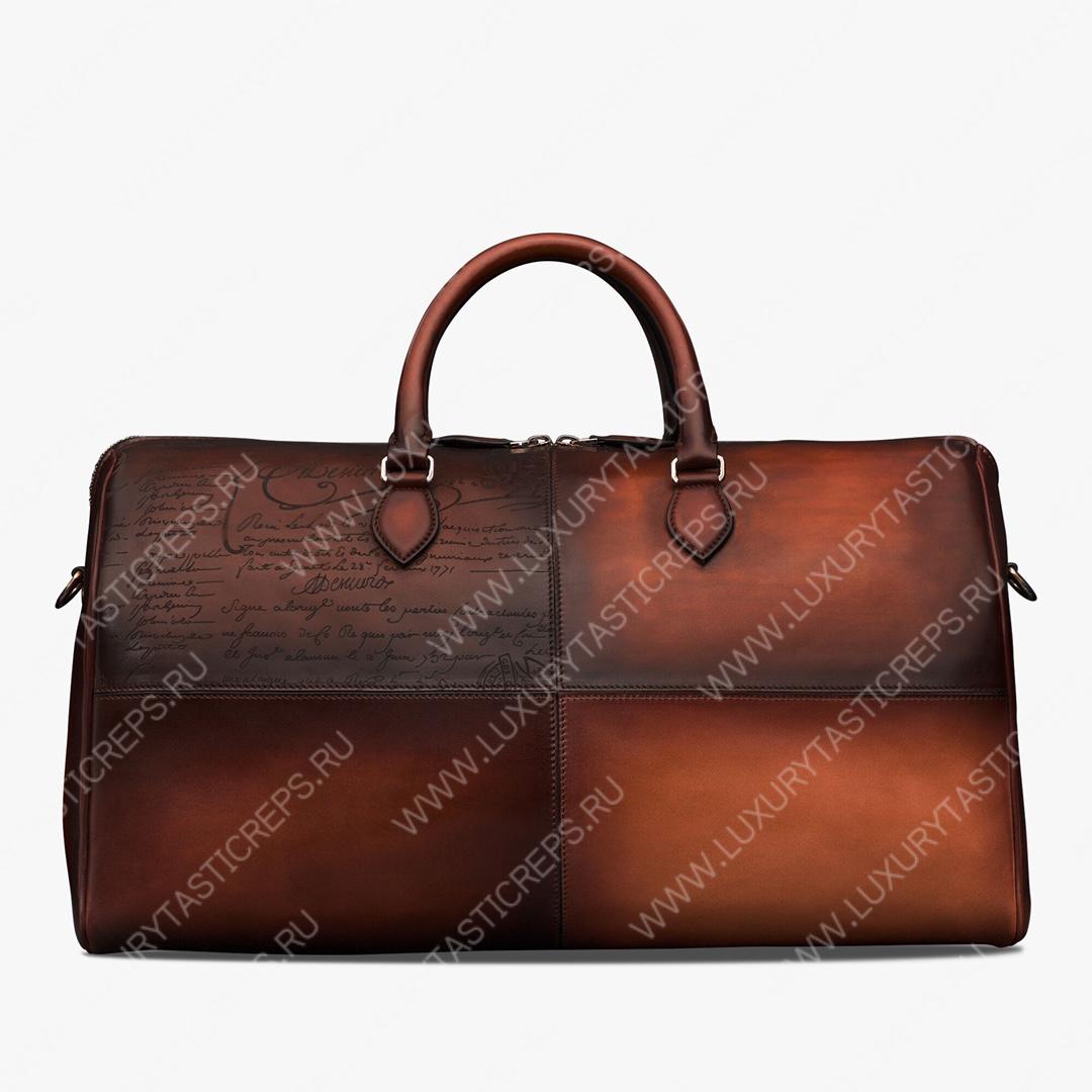 BERLUTI JOUR OFF MM SCRITTO LEATHER TRAVEL BAG CACAO INTENSO JOUR_OFF_MM_NEO-V84