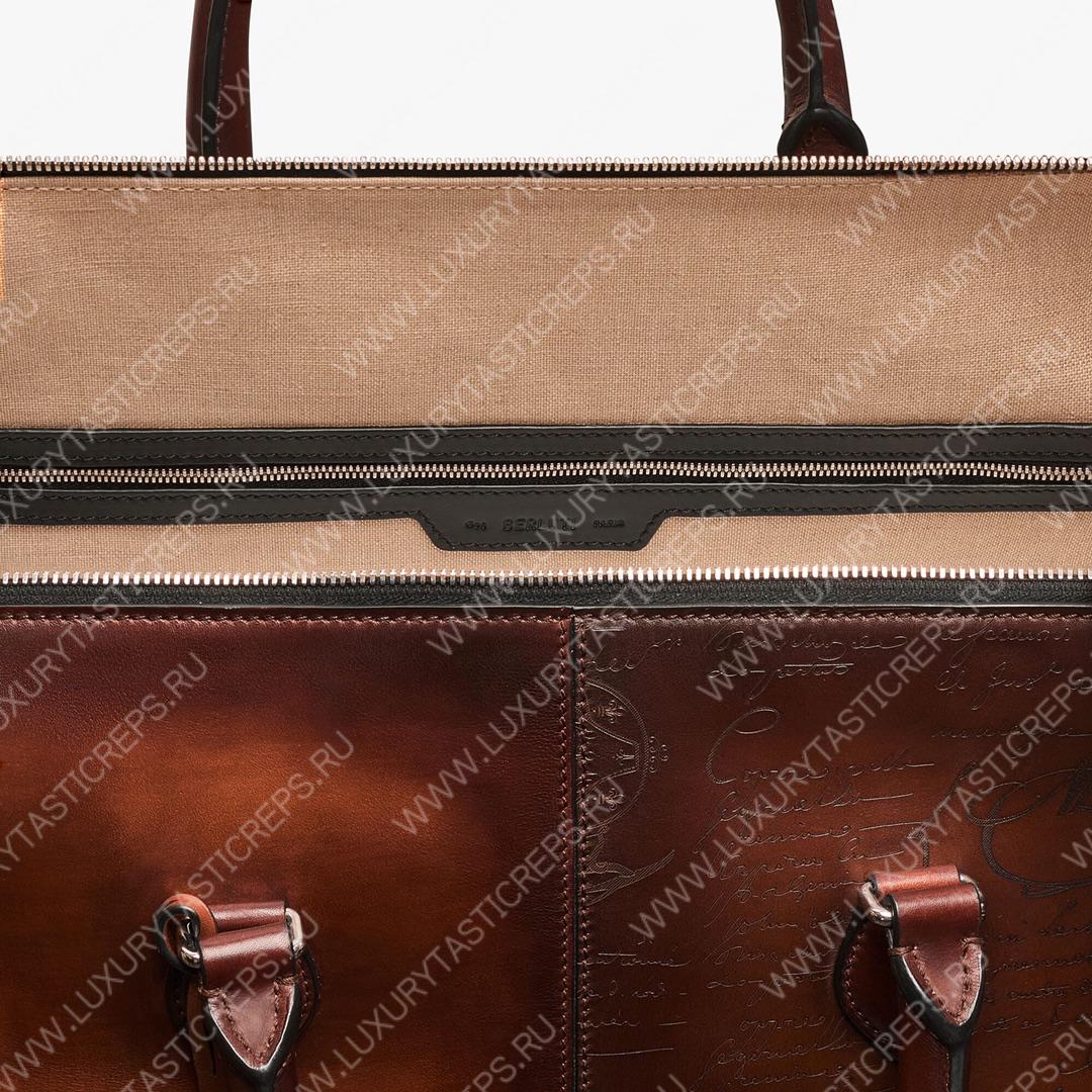 BERLUTI JOUR OFF MM SCRITTO LEATHER TRAVEL BAG CACAO INTENSO JOUR_OFF_MM_NEO-V84