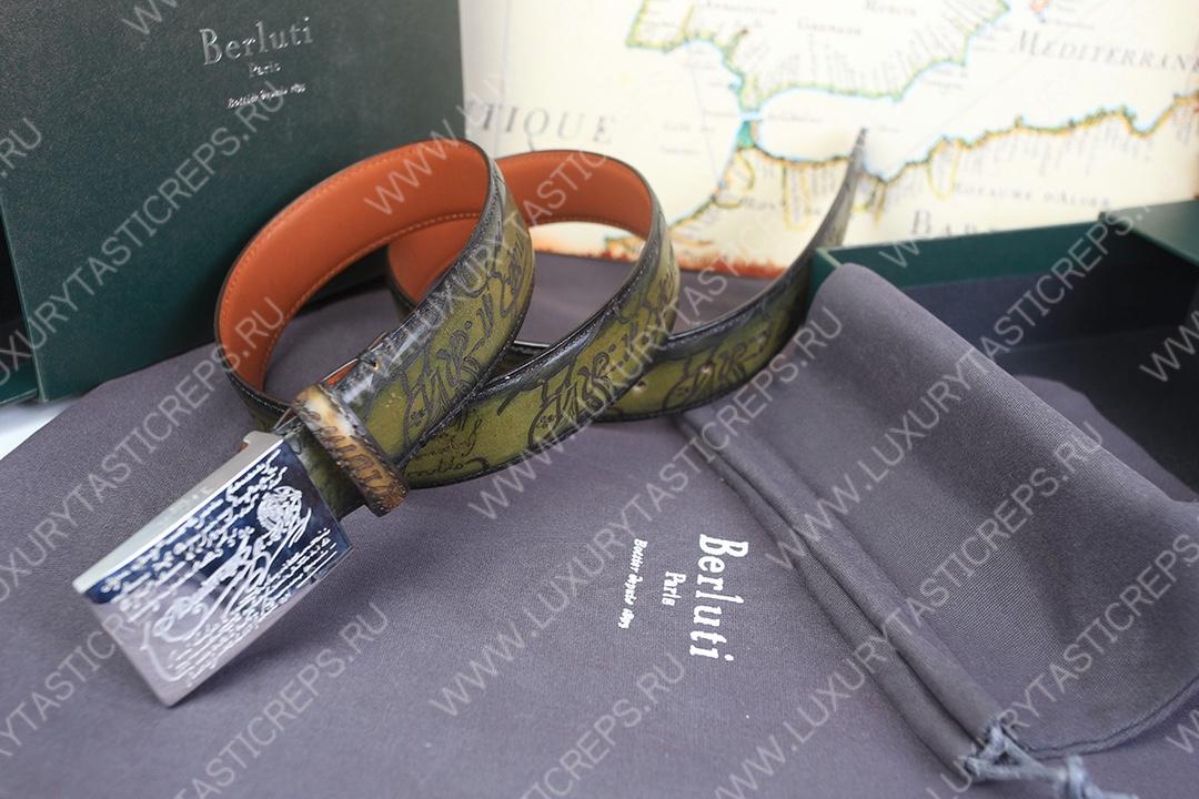 BERLUTI LEATHER BELT GREEN C0028-R1