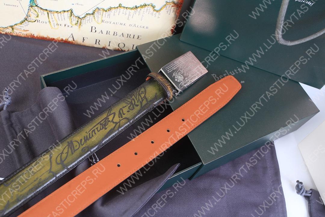 BERLUTI LEATHER BELT GREEN C0028-R1
