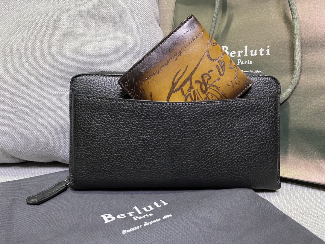 BERLUTI SCRITTO LEATHER LONG ZIPPED WALLET BLACK JOUR-V2