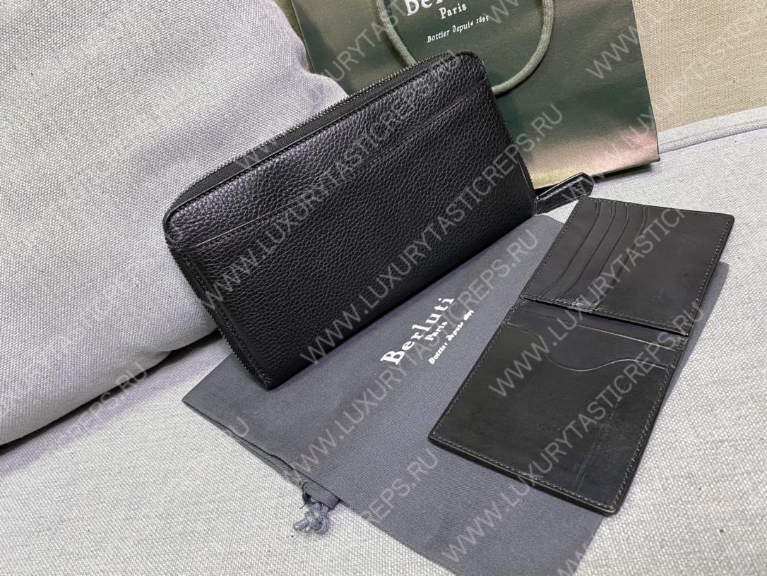 BERLUTI SCRITTO LEATHER LONG ZIPPED WALLET BLACK JOUR-V2